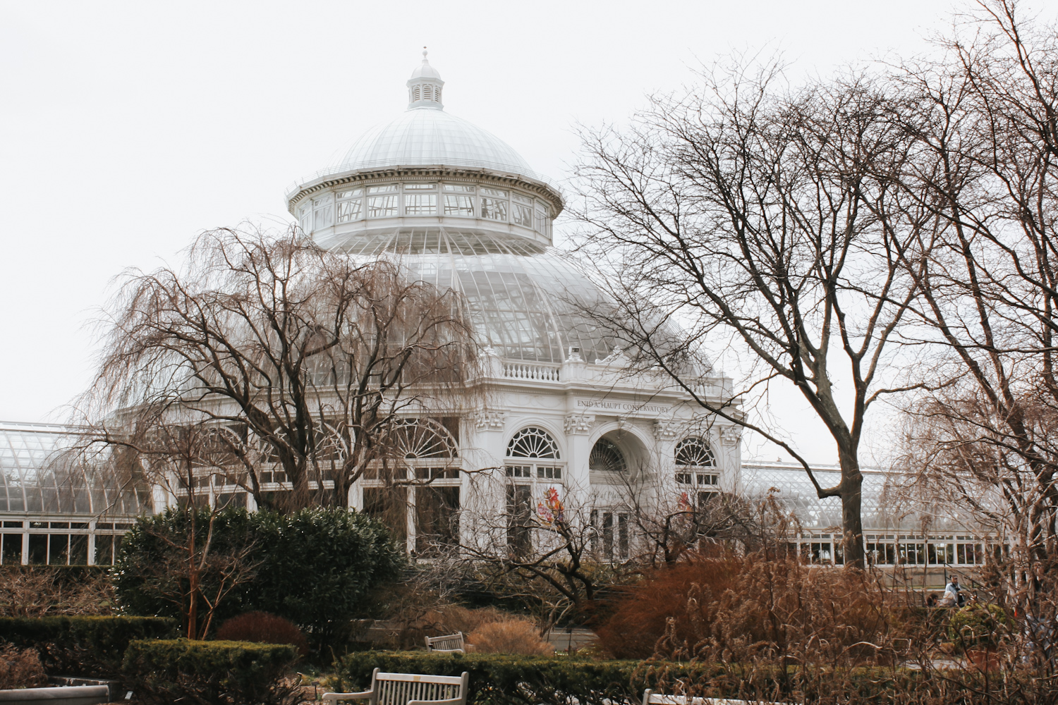 Enid A. Haupt Conservatory greenhouse at the New York Botanical Garden Bronx in winter